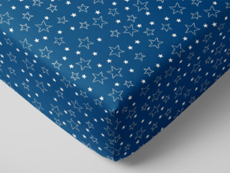Bavlnená napínacia plachta - vzor biele hviezdičky na modrom