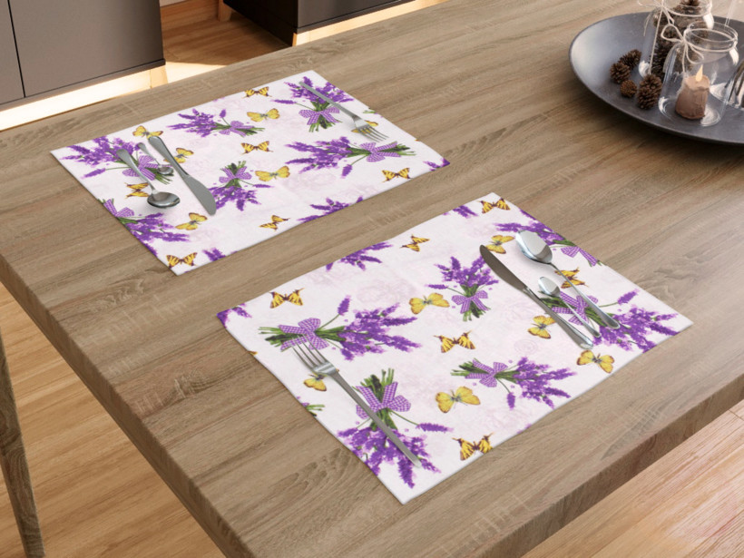 Prestieranie na stôl 100% bavlnené plátno - levanduľa s motýľmi - sada 2ks