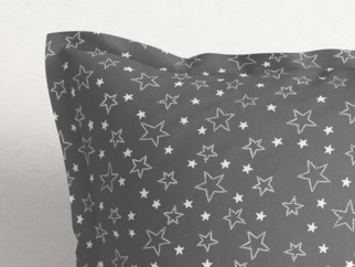 Bavlnená obliečka na vankúš s ozdobným lemom - biele hviezdičky na sivom