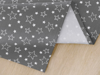 Vianočný bavlnený obrus - vzor biele hviezdičky na sivom