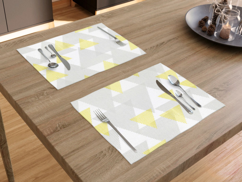Prestieranie na stôl Loneta - sivé a žlté prúžkované trojuholníky - sada 2ks