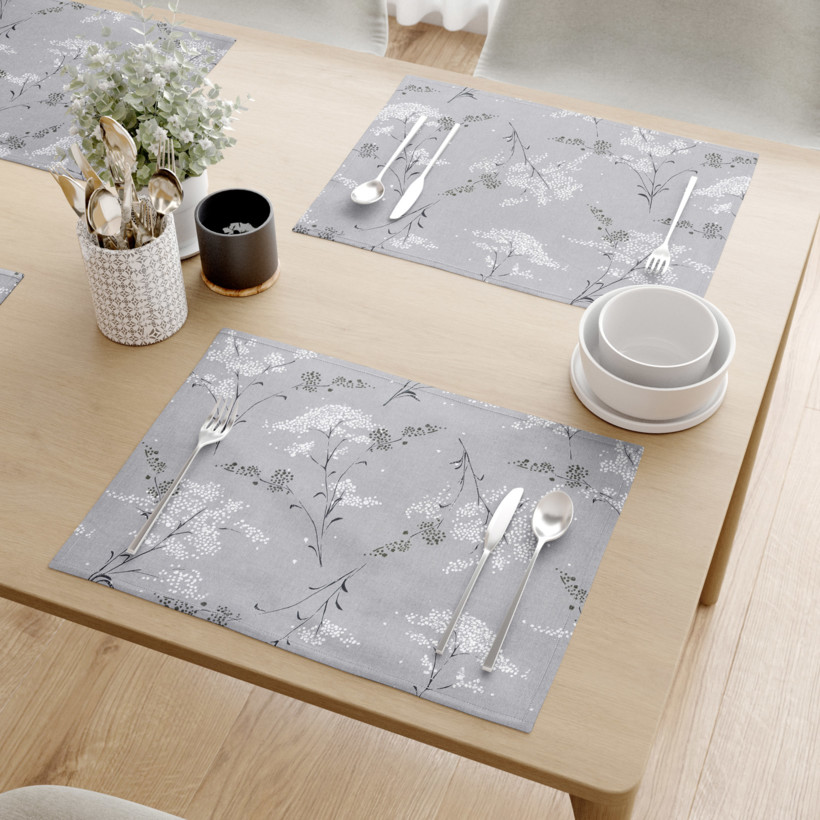 Prestieranie na stôl 100% bavlnené plátno - japonské kvety na sivom - sada 2ks