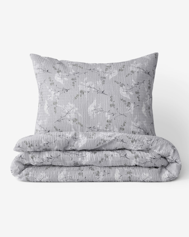 Krepové posteľné obliečky - japonské kvety na sivom