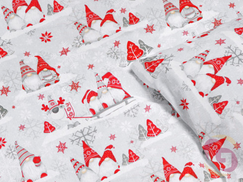 Vianočné bavlnené posteľné obliečky - vzor 917 škriatkovia na svetle sivom