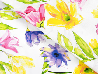 Bavlnené plátno Simona - akvarelové kvety - metráž š. 220 cm