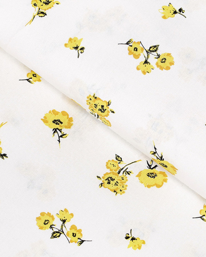 Bavlnené plátno - žlté kvety na bielom
