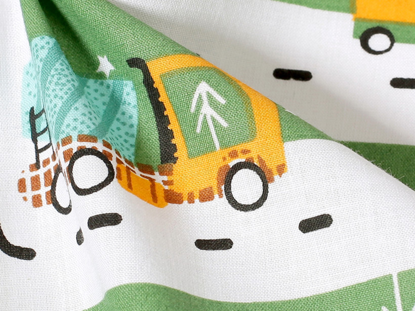 Bavlnené plátno - autíčka v meste na zelenom