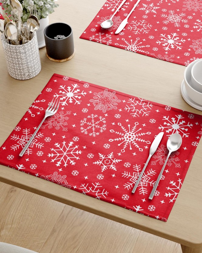 Vianočné prestieranie na stôl 100% bavlna - snehové vločky na červenom - sada 2ks