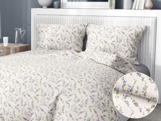 Krepové posteľné obliečky - vzor 504 levandule na krémovom