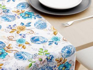 Veľkonočný behúň na stôl LONETA - vzor maľované modré kraslice
