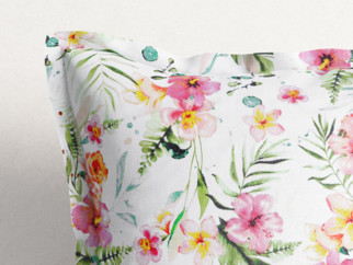 Bavlnená obliečka na vankúš s ozdobným lemom - havajské kvetiny