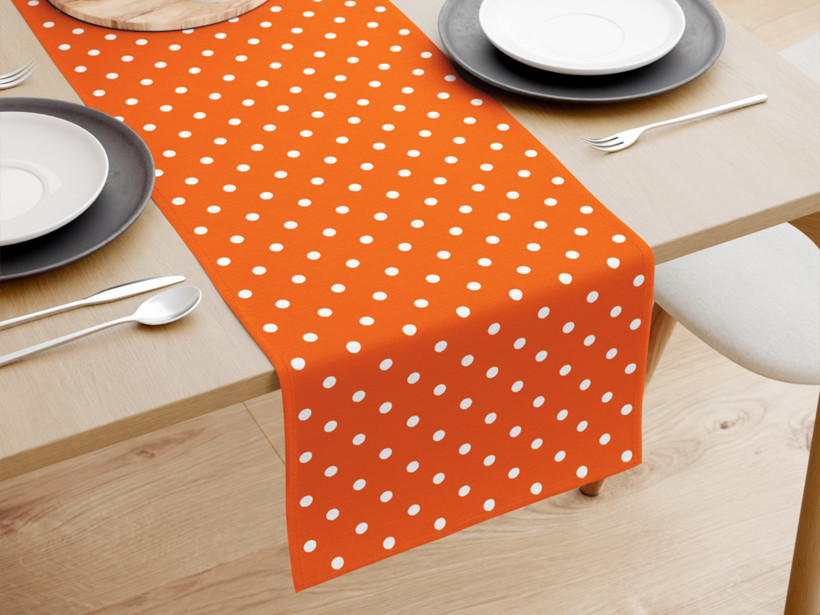 Behúň na stôl Loneta - biele bodky na oranžovom