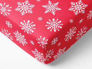 Vianočná bavlnená napínacia plachta - vzor vločky na žiarivo červenom