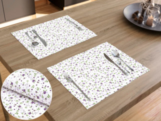 Bavlnené prestieranie na stôl - vzor fialové ružičky na bielom - 2ks