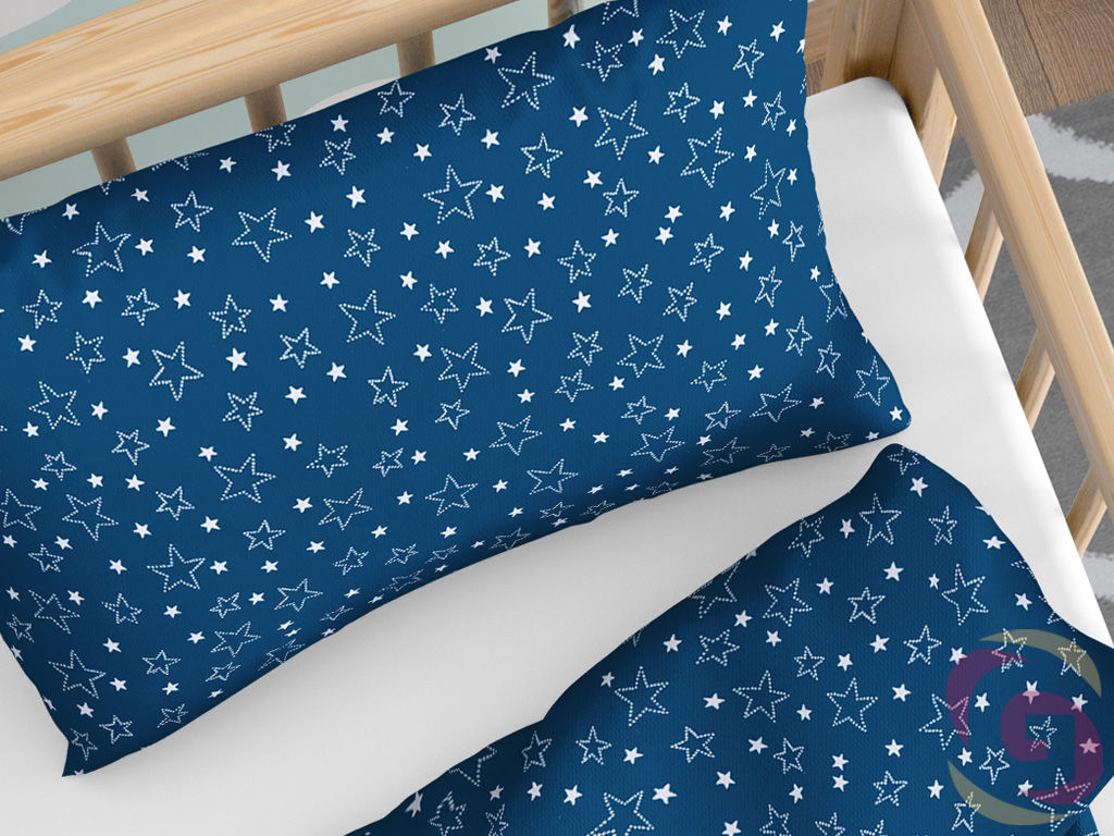 Vianočné bavlnené obliečky do detské postieľky - vzor X-16 biele hviezdičky na modrom