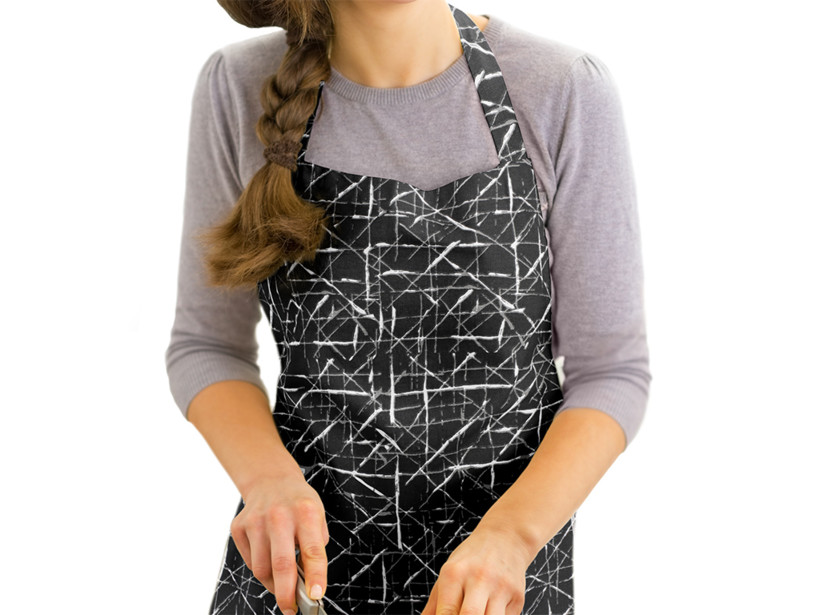Kuchynská bavlnená zástera - dizajnové čiary na čiernom