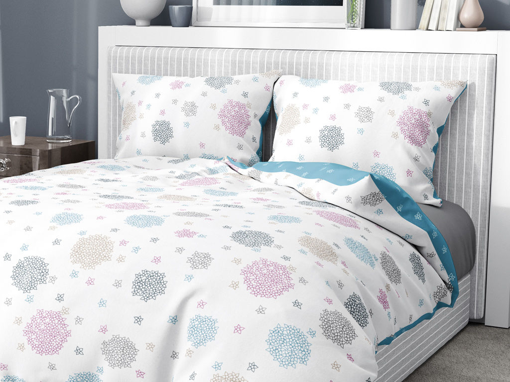 Bavlnené posteľné obliečky - farebné kvety s modrou