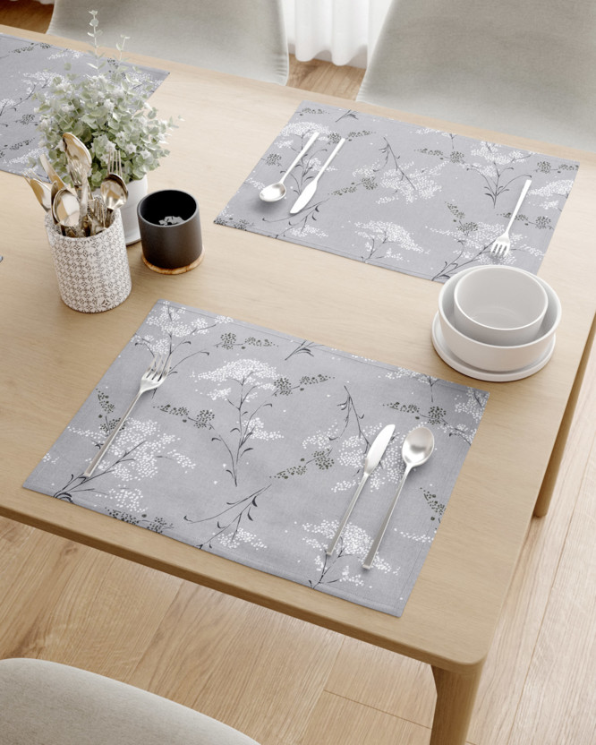 Prestieranie na stôl 100% bavlnené plátno - japonské kvety na sivom - sada 2ks