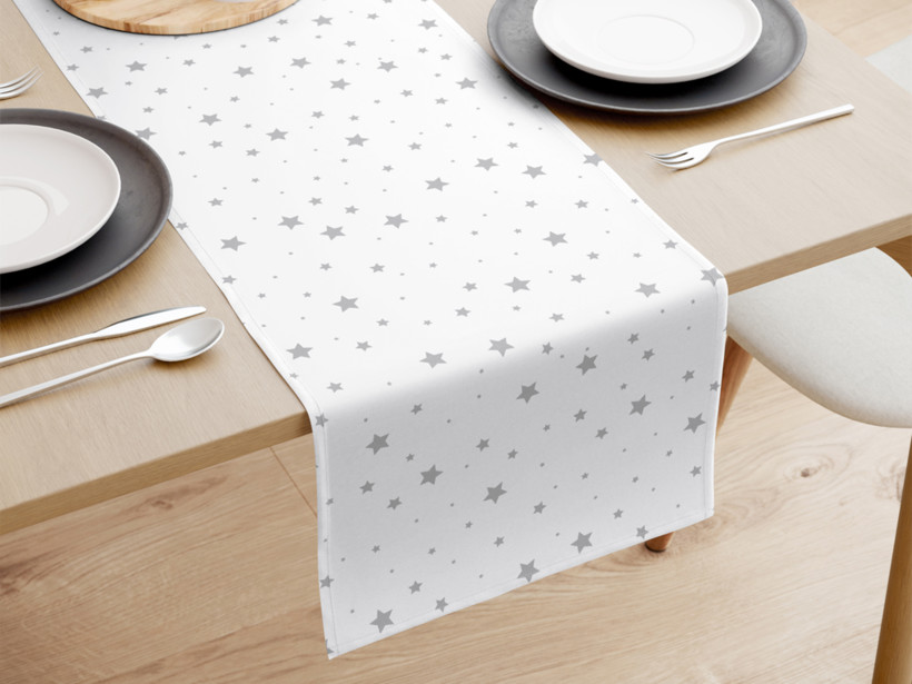 Behúň na stôl 100% bavlnené plátno - drobné sivé hviezdičky na bielom