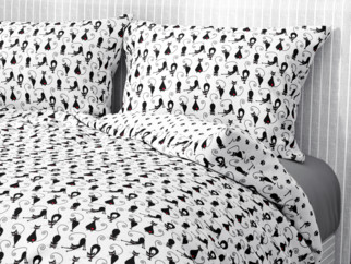 Bavlnené posteľné obliečky - vzor 570 čierne mačky a labky