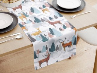 Vianočný dekoračný behúň na stôl - vzor maľovaní jeleni a srnky
