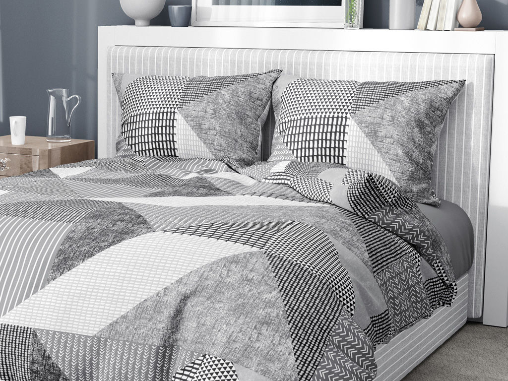 Bavlnené posteľné obliečky - kombinácia sivého vzorovania