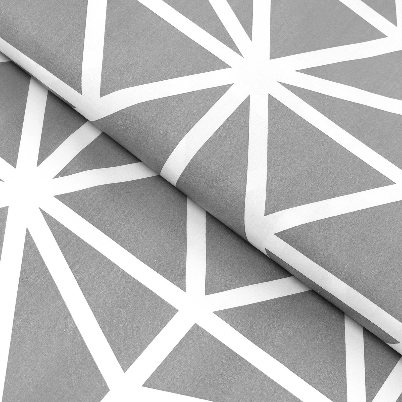 Bavlnené plátno - biele geometrické tvary na sivom