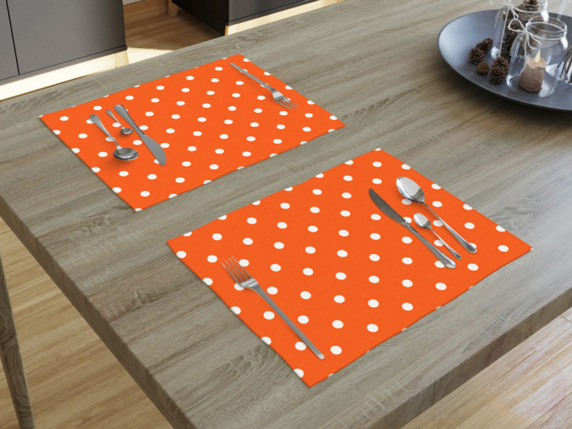 Prestieranie na stôl Loneta - biele bodky na oranžovom - sada 2ks