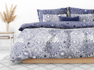 Bavlnené posteľné obliečky - veľké mandaly na tmavo modrom a bielom