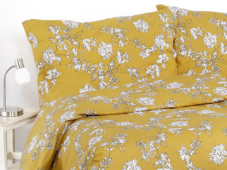 Flanelové posteľné obliečky - vzor 1006 ľalie na horčicovom
