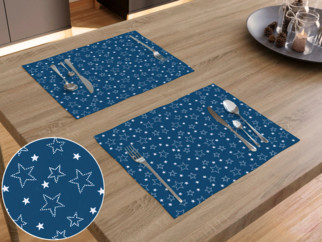Bavlnené prestieranie na stôl - vzor biele hviezdičky na modrom - 2ks