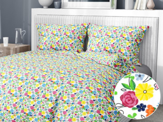 Bavlnené posteľné obliečky - vzor 1062 farebné kvetiny na bielom