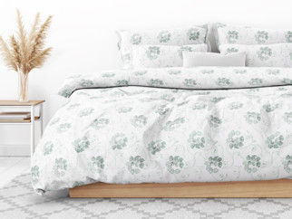 Flanelové posteľné obliečky - vzor 936 tmavo zelené kvetované ornamenty na bielom