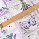 Teflónová látka na obrusy - patchwork levanduľou s motýľmi - šírka 160 cm