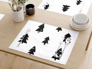 Vianočné bavlnené prestieranie na stôl - čierne stromčeky na bielom - sada 2ks