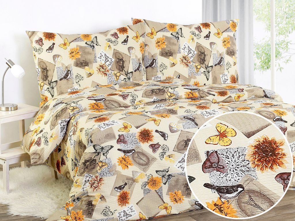 Krepové posteľné obliečky - žlté a oranžové kvety