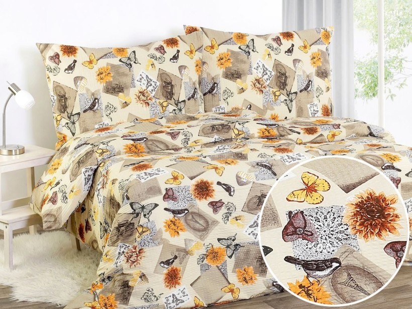 Krepové posteľné obliečky - žlté a oranžové kvety