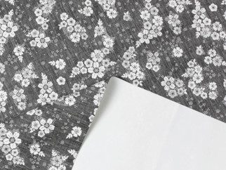 PVC obrusovina s textilným podkladom - vzor biele kvety na čiernom - metráž š. 140 cm