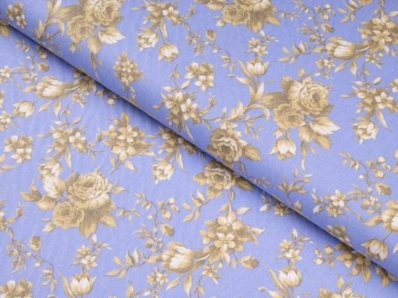 Bavlnená látka MESTRAL - vzor kvety na modrom - metráž š. 140cm