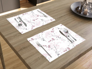 Prestieranie na stôl 100% bavlnené plátno - japonské kvety na bielom - sada 2ks