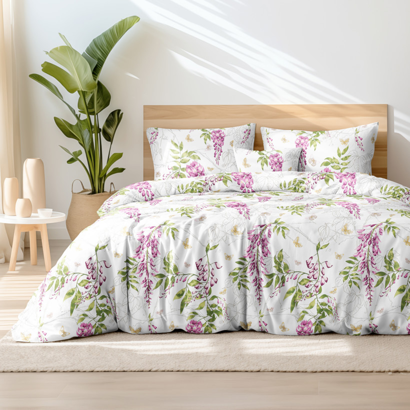 Bavlnené posteľné obliečky Deluxe - kvety vistárie