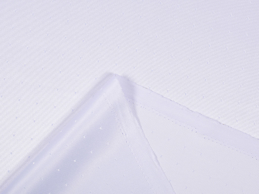 Teflónová látka na obrusy - biela s fialovým nádychom s lesklými štvorčeky