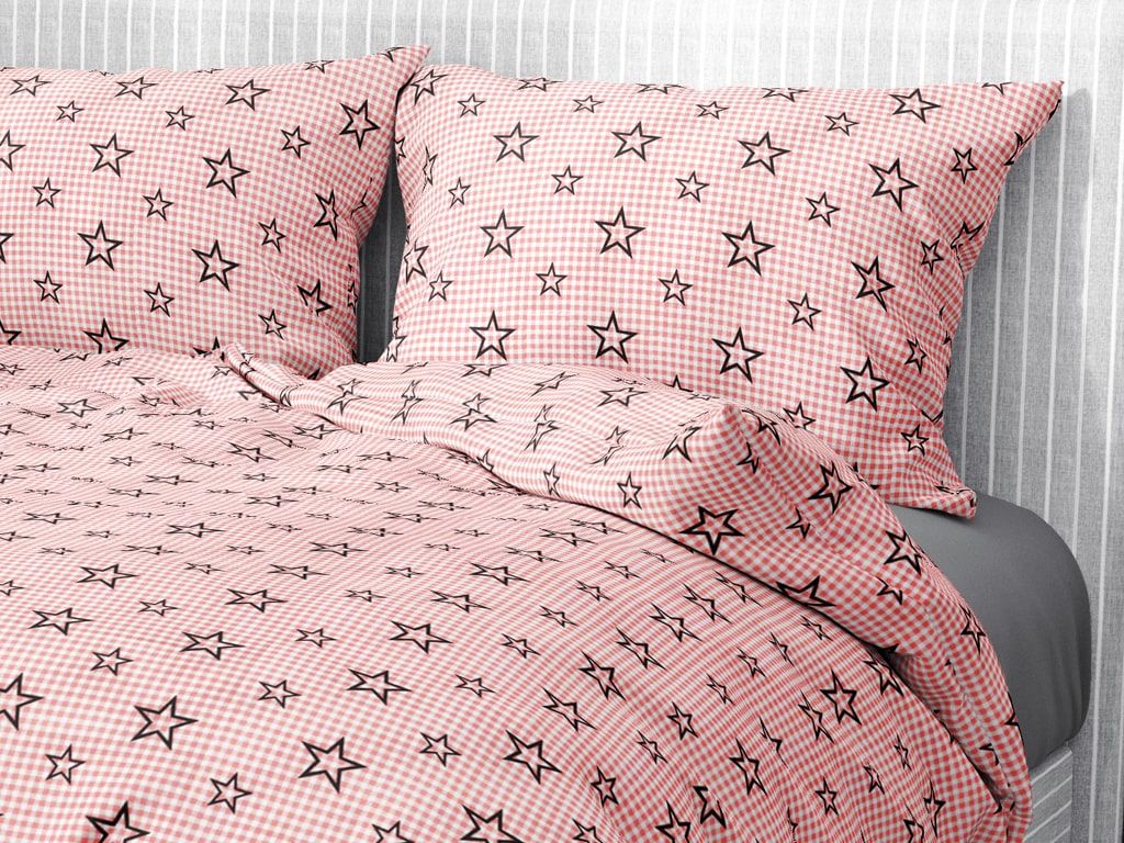 Bavlnené posteľné obliečky - hviezdičky na ružovom káru