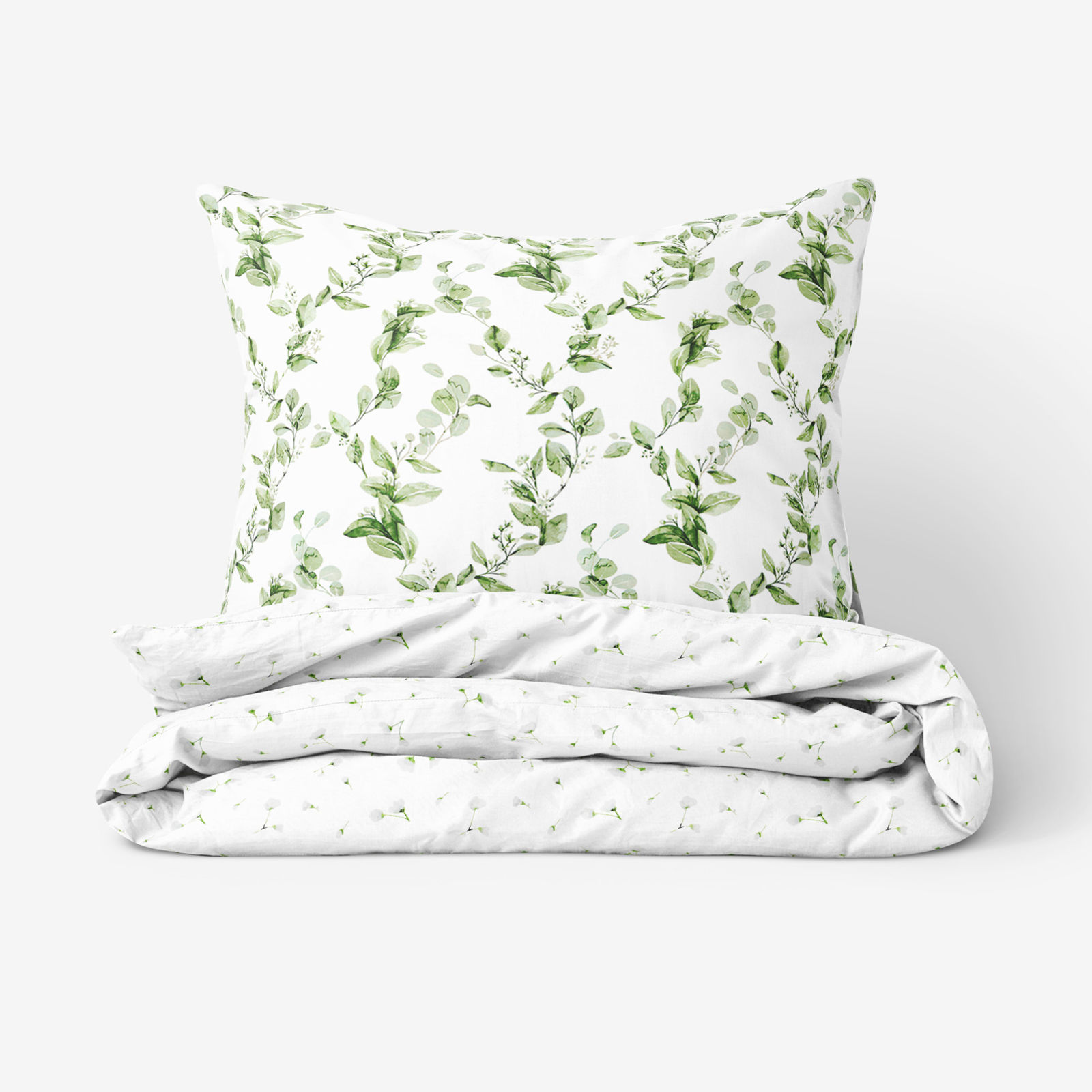 Bavlnené posteľné obliečky - eukalyptové lístky s drobnými kvetinkami