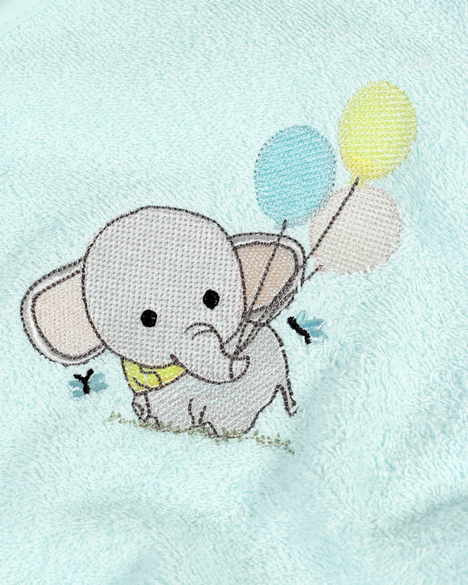 Detská froté osuška Lili 100x100 cm mintová - sloník s balónikmi