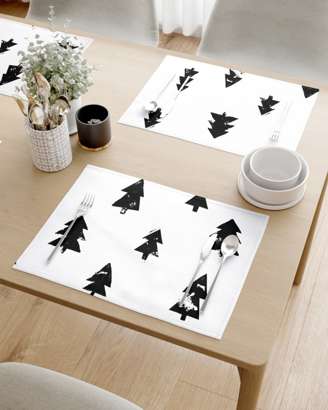 Prestieranie na stôl 100% bavlnené plátno - čierne stromčeky na bielom - sada 2ks