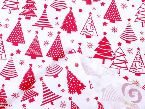 Bavlnená látka vianočný vzor stromčeky na bielom - detail 2