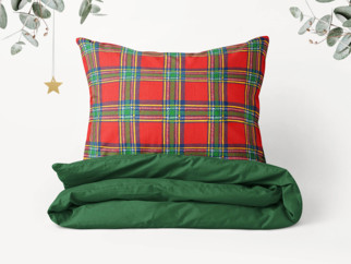 Vianočné bavlnené posteľné obliečky - červené káro s tmavo zelenou
