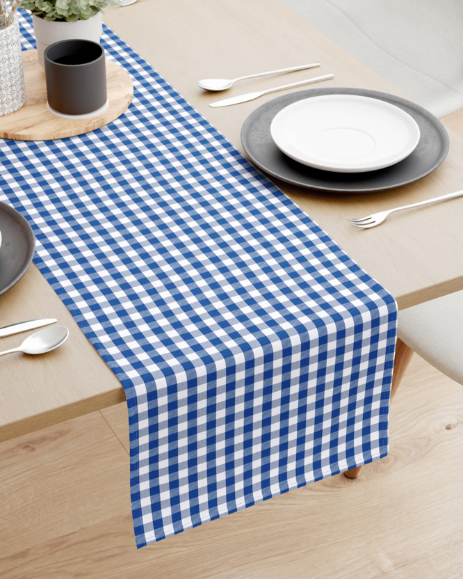 Behúň na stôl 100% bavlna - malé modro-biele kocky