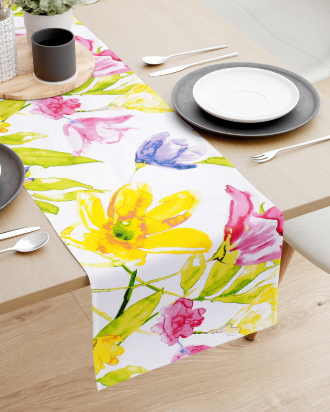 Behúň na stôl 100% bavlnené plátno - akvarelové kvety